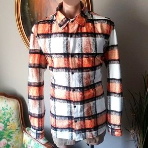 NWT - OC Order Plus mens Orange and Brown Plaid Flannel Shirt. 3XL